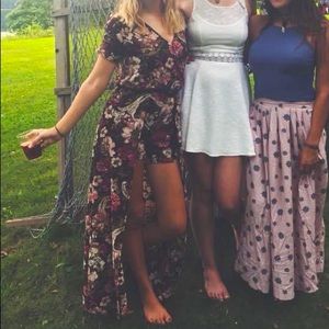 Burgundy Floral Maxi Dress Romper - Francesca’s